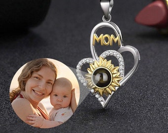 Projection Necklace Projection Photo Necklace Picture Necklace Sunflower Mom Necklaces for Women Photo Memorial Necklace Mothers Day Gifts