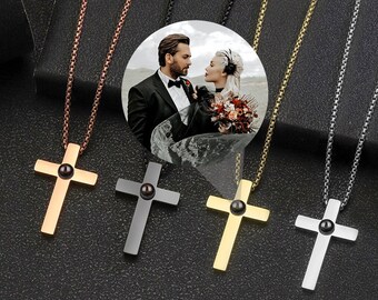 Projection Necklace Projection Photo Necklace Picture Necklace Photo Projection Cross Necklace for Men Women Christmas Gift for Her Him