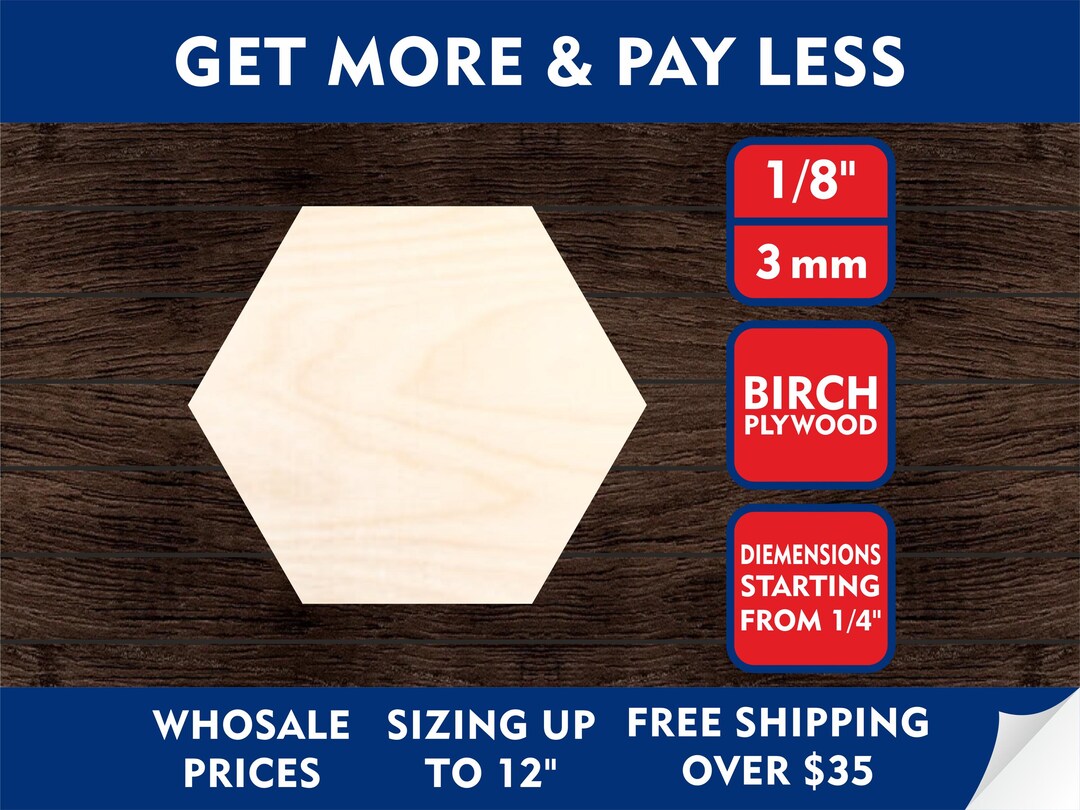 50 / 100 / 250 / 500 Unfinished Wood Hexagon Shape DIY Craft Blank