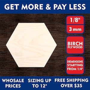 Choose Size and Qty .25&quot; to 12&quot; | Unfinished Wooden Hexagon Shape | DIY Craft | Supplies Making Rustic Decor