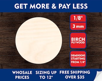 50 / 100 / 250 / 500 Unfinished Wood Circle Shape DIY Craft Blank Sizes, 1/4, 3/8, 1/2, 5/8, 3/4, 7/8, 1, 1-1/4, 1-1/2, 1-5/8, 1-3/4, 2 inch