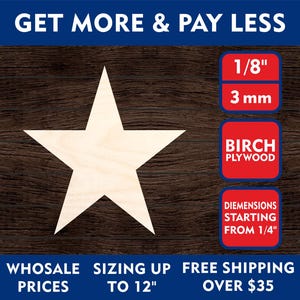 50 / 100 / 250 / 500 Unfinished Wood Stars (sizes), American Flag Stars, Wedding Guest Book Party Decor 1/2&quot; 1&quot; 2&quot; 3&quot; 4&quot; inch