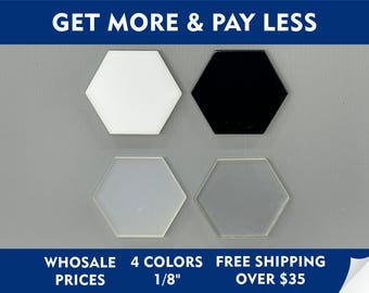 May include: Four hexagonal tiles in white, black, translucent, and gray. The text "GET MORE & PAY LESS" is at the top. The text "4 COLORS 1/8"" is at the bottom.