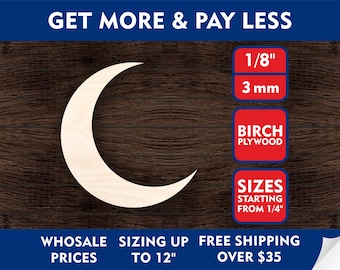 Unfinished Wooden Crescent Moon Shape - Laser Cut Wood Cutout Bulk - DIY Projects - Crescent Moon Wood Crafting