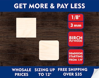 Choose Size and Qty .25" to 12" | Unfinished Wooden Square Shape | DIY Craft | Supplies Making Rustic Decor