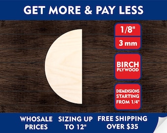 Choose Size and Qty .25" to 12" | Unfinished Wooden Half Semi Circle Shape | DIY Craft | Supplies Making Rustic Decor