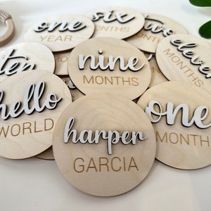 Disques d’étape mensuels en bois, marqueurs d’étape mensuels pour bébé, cartes d’étape pour bébé, panneaux d’étape en bois, accessoire photo mensuel pour bébé