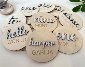 Wooden Monthly Milestone Discs, Baby Monthly Milestone Markers, Baby Milestone Cards, Wooden Milestone Signs, Monthly Baby Photo Prop