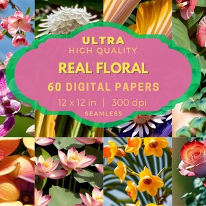 60 Echte Blumen Digital Paper Pack, ULTRALEIßE Qualität
