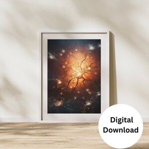 Neuroscience art, printable wall art, neurons brain art, psychology neurology, digital download, doctor graduation gift, clinic office decor