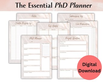 Organizador del planificador de doctorado, Planificador académico mensual semanal, Planificador digital, Planificador de tesis/tesis sin fecha, Descarga digital instantánea