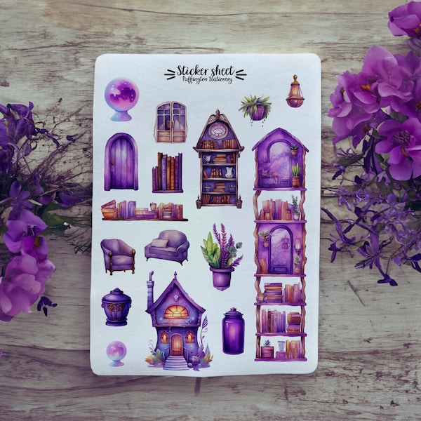 Purple magical house Sticker Junk Journal Vintage Shabby Chic Collage Paper Scrapbook cottage core lace kit harry forest new retro witch