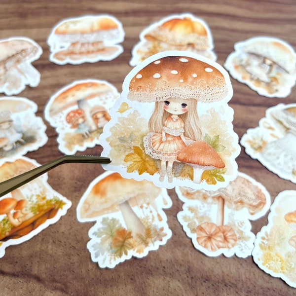 Sticker Set L&W Mushrooms Junk Journal Kit Vintage Shabby Chic Collage Paper Scrapbook mixed cottage core lace kit mushroom pastel forest