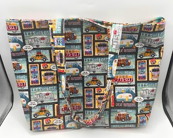 Vintage Route 66 Fabric Travel Tote unique road trip vibe
