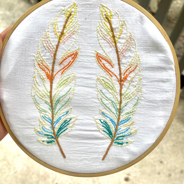 Feather Embroidery, Hand Embroidery Pattern PDF, DIgital Download, Beginner Hand Embroidery Pattern