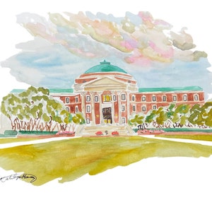 SMU Dallas Hall Watercolor Print Digital Download File for Dorm Decor, Graduation Gift