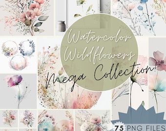 75 PNG MEGA Bundle • Watercolor clipart • Floral png designs • Wildflower Clipart • Floral Clipart Wedding • Scrapbook Clipart • Floral PNG