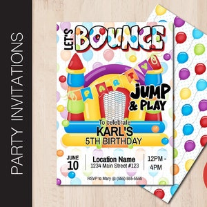 Editable BOUNCE Party Invitation | Bounce House | Jump Party | Kids Party | Inflatable Party | Birthday Party | Print or Email Corjl B140