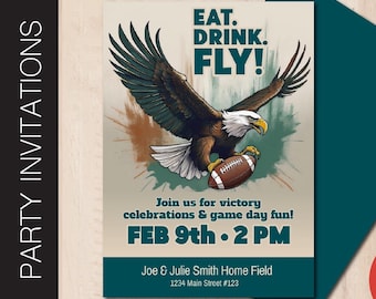 Editable Eagles FOOTBALL Party Invitation | Football Team Invite | Game Day Party | Pro Game | Print or Email Corjl Template S300