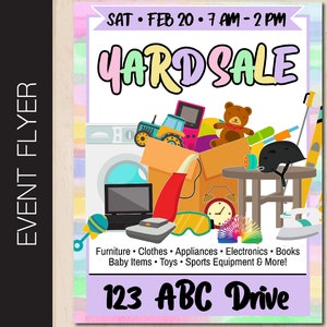 Flyer de vente de garage modifiable | Circulaire de vente de garage | braderie | Vente de garage de quartier | Vente de garage multifamiliale | ATP | JPG ou PDF corjl 0051