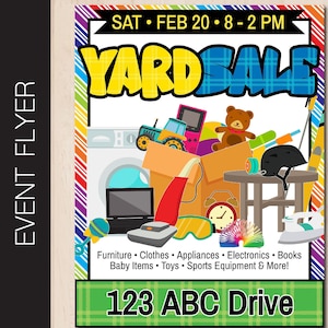 Flyer de vente de garage modifiable | Circulaire de vente de garage | braderie | Vente de garage de quartier | Vente de garage multifamiliale | ATP | JPG ou PDF corjl 0042
