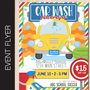 Editable Car Wash Fundraiser Flyer | Custom Car Wash Poster Event Invitation | Car Wash Promotion | 8.5x11 PDF or JPG Corjl 0063