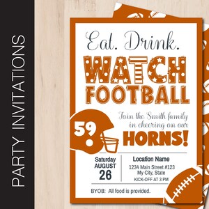 Editable FOOTBALL WATCH Party Invitation | Burnt Orange & Dark Gray | Game Day | College Party Invite | Print or Email Corjl 0121