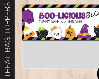 Editable Boolicious HALLOWEEN Treat Bag Topper | Candy Bag | Goodie Bag | Favor Bag | Trick or Treat | Party Favor | Printable Corjl 0205
