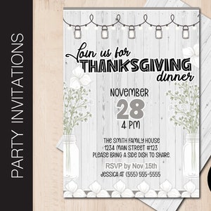 Editable THANKSGIVING Dinner Invitation | Thanksgiving Potluck | Rustic Turkey Feast Invite | Farmhouse Country Supper | PDF/JPG Corjl 0037