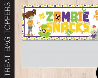Editable Zombie Snacks HALLOWEEN Treat Bag Topper | Candy Bag | Goodie Bag | Favor Bag | Trick or Treat | Party Favor | Printable Corjl 0201