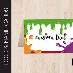Etiquetas para comida de fiesta editables de SLIME / Carteles para comida de fiesta / Buffet de fiesta / Tarjeta de lugar / Tarjeta de nombre / Corjl B215 plano y plegado