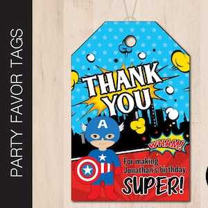 Printable SUPERHERO Party Favor Tags | Super Hero Party Gift Tag | Goodie Bag Tag | Thank You Tag | Instant Download Corjl B135