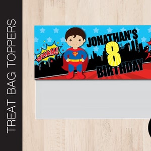 Editable SUPERHERO Birthday Treat Bag Topper | Candy Bag | Goodie Bag | Favor Bag | Birthday Party | Party Favor | Printable Corjl B135