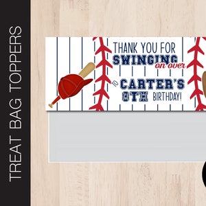 Bearbeitbare BASEBALL Swing Over Geburtstag Leckerli Tasche Topper | Süßigkeits-Tasche | Goodie Bag | Bevorzugungs-Tasche | Geburtstag Gastgeschenk | Druckbare Corjl B265