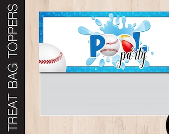 Editable BASEBALL POOL Treat Bag Topper | Candy Bag | Goodie Bag | Favor Bag | Birthday Party | Party Favor | Printable Corjl S111A