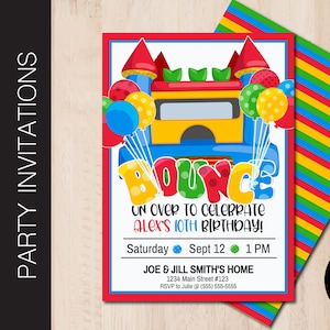 Editable BOUNCE Party Invitation | Bounce House | Jump Party | Kids Party | Inflatable Party | Birthday Party | Print or Email Corjl B214