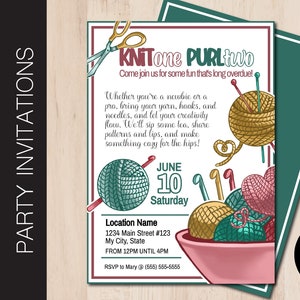 Editable KNITTING CLUB  Party Invitation | Crochet Club Invite| Sewing Party | Craft Time | Print or Email Corjl Template 0131