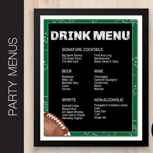 Menú editable para barra de fiesta de FÚTBOL / Letrero de bebidas para el día del partido / Lista de cócteles para el gran partido / Imprimir o enviar por correo electrónico / Plantilla Corjl imprimible S026
