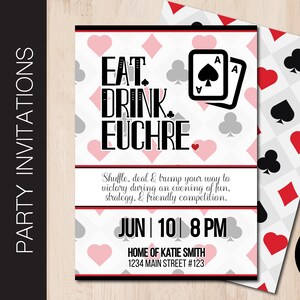 Invitación editable a la fiesta EUCHRE NIGHT / Fiesta Euchre / Noche de cartas / Noche de casino / Imprimir o enviar por correo electrónico Plantilla Corjl 0204