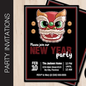 Editable LUNAR NEW YEAR Invitation |  Chinese New Year Invite |  Year of the Dragon | Print or Email Corjl Template 0119