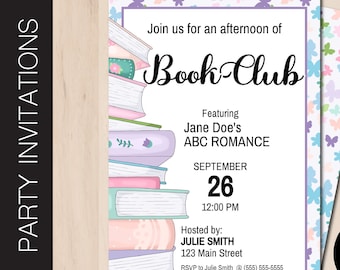 Editable BOOK CLUB Invitation | Reading Party | Social Book Club | Reading Group | Book Circle | Literary Event | Print or Email Corjl 0069