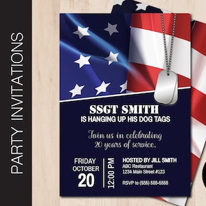 Editable MILITARY RETIREMENT Party Invitation | Navy | Army | Marine | Air Force | National Guard | Print or Email Corjl Template 0112