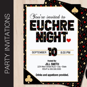Editable EUCHRE NIGHT Party Invitation | Euchre Party | Card Night | Casino Night | Print or Email Corjl Template 0059