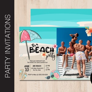 Editable BEACH Party Invitation with Photo | Bonfire | Summer Fun | Beach Celebration | Party Invite | Print or Email Corjl Template 0092