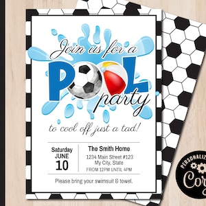Editable SOCCER Themed Pool Party Invitation Soccer Party Invite Pool ...
