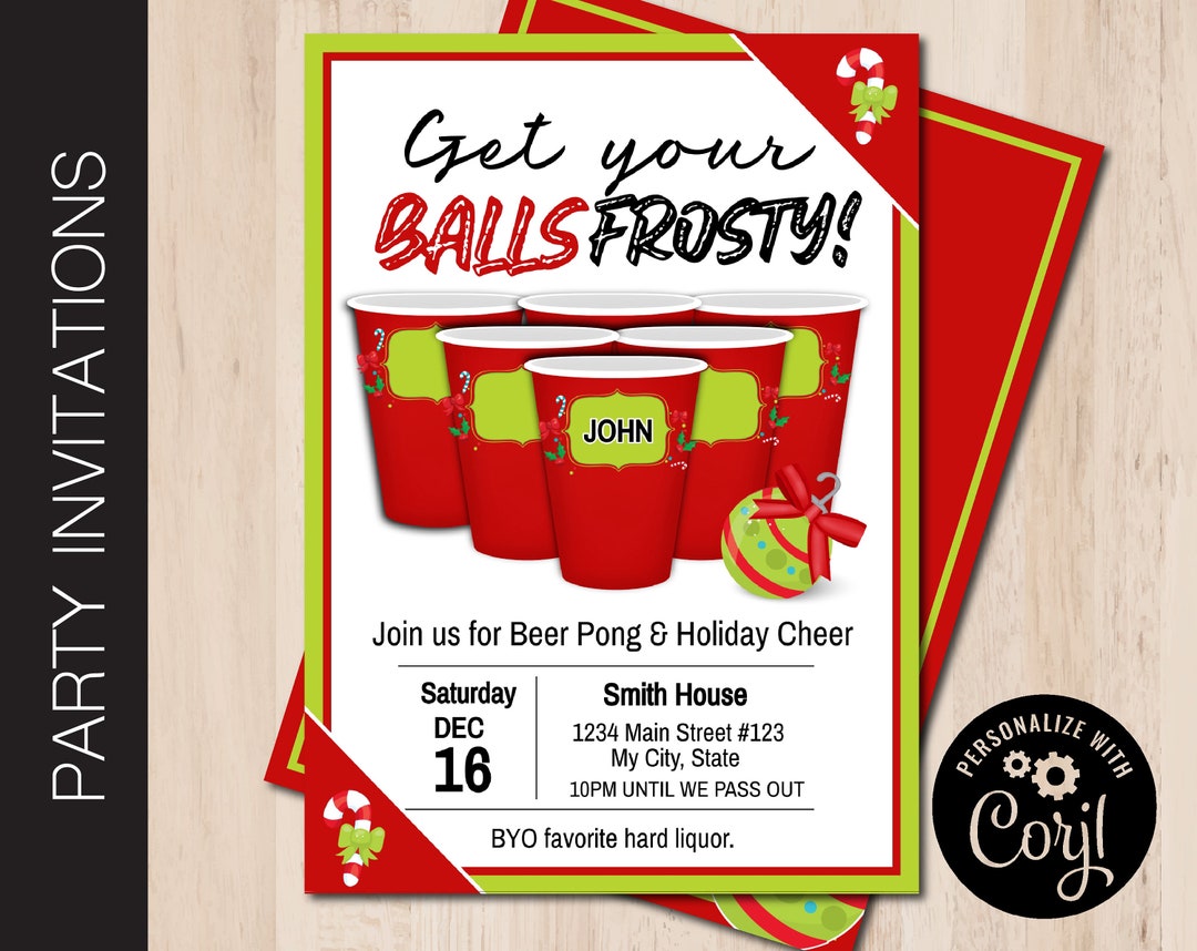 Editable BEER PONG Holiday Party Invitation Christmas Party Etsy