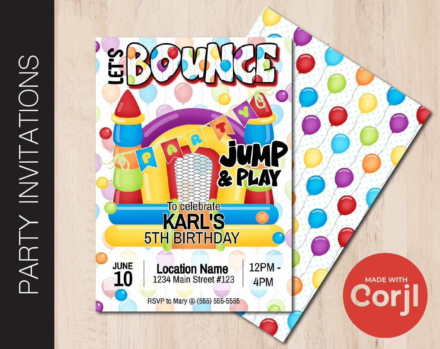 Editable BOUNCE Party Invitation | Bounce House | Jump Party | Kids Party | Inflatable Party | Birthday Party | Print or Email Corjl B140