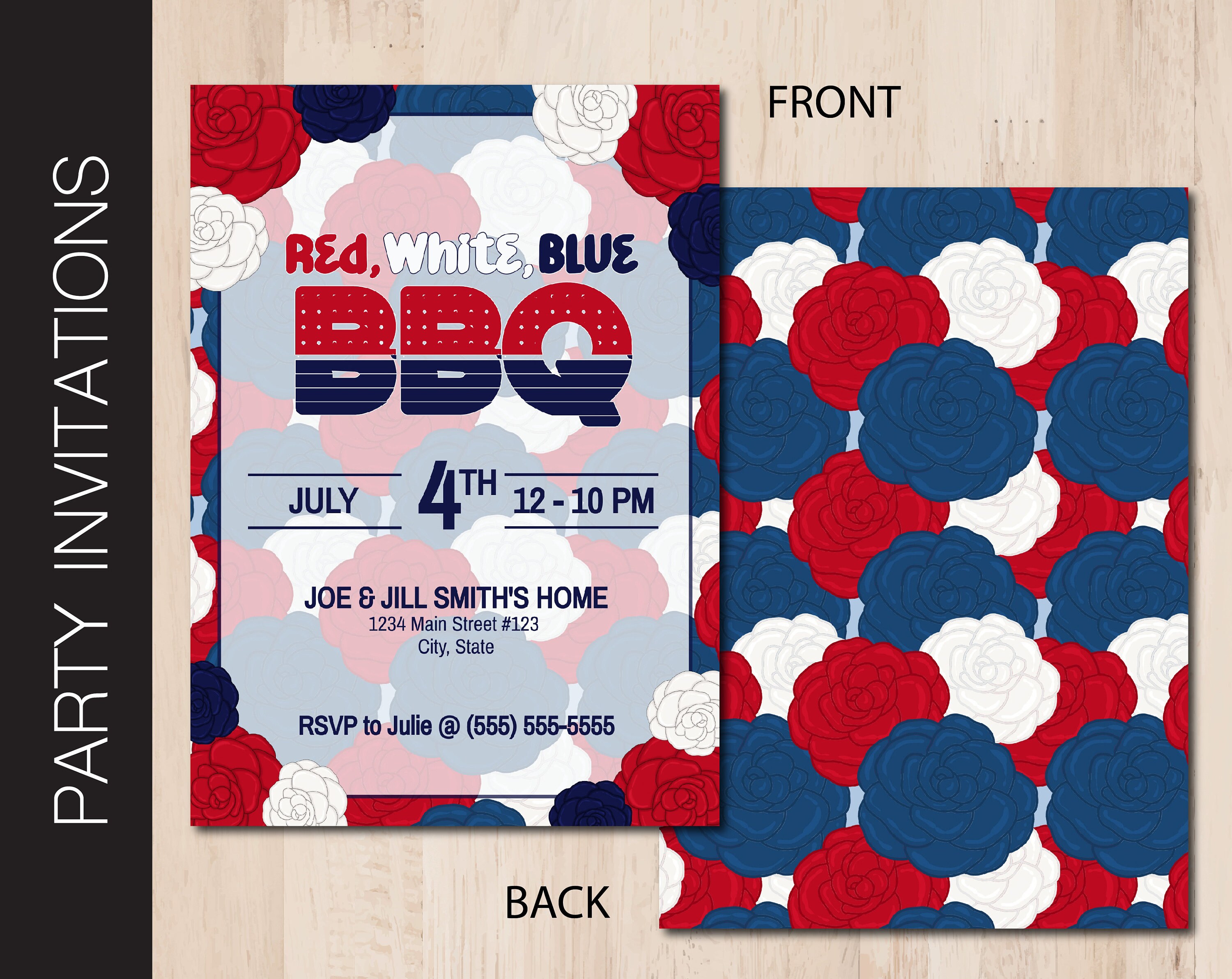 Editable RED White Blue BBQ Party Invitation | July 4th | Memorial Day ...