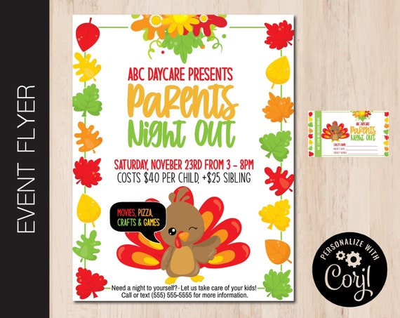 Editable Parents Night Out Flyer Custom Date Night Poster Event