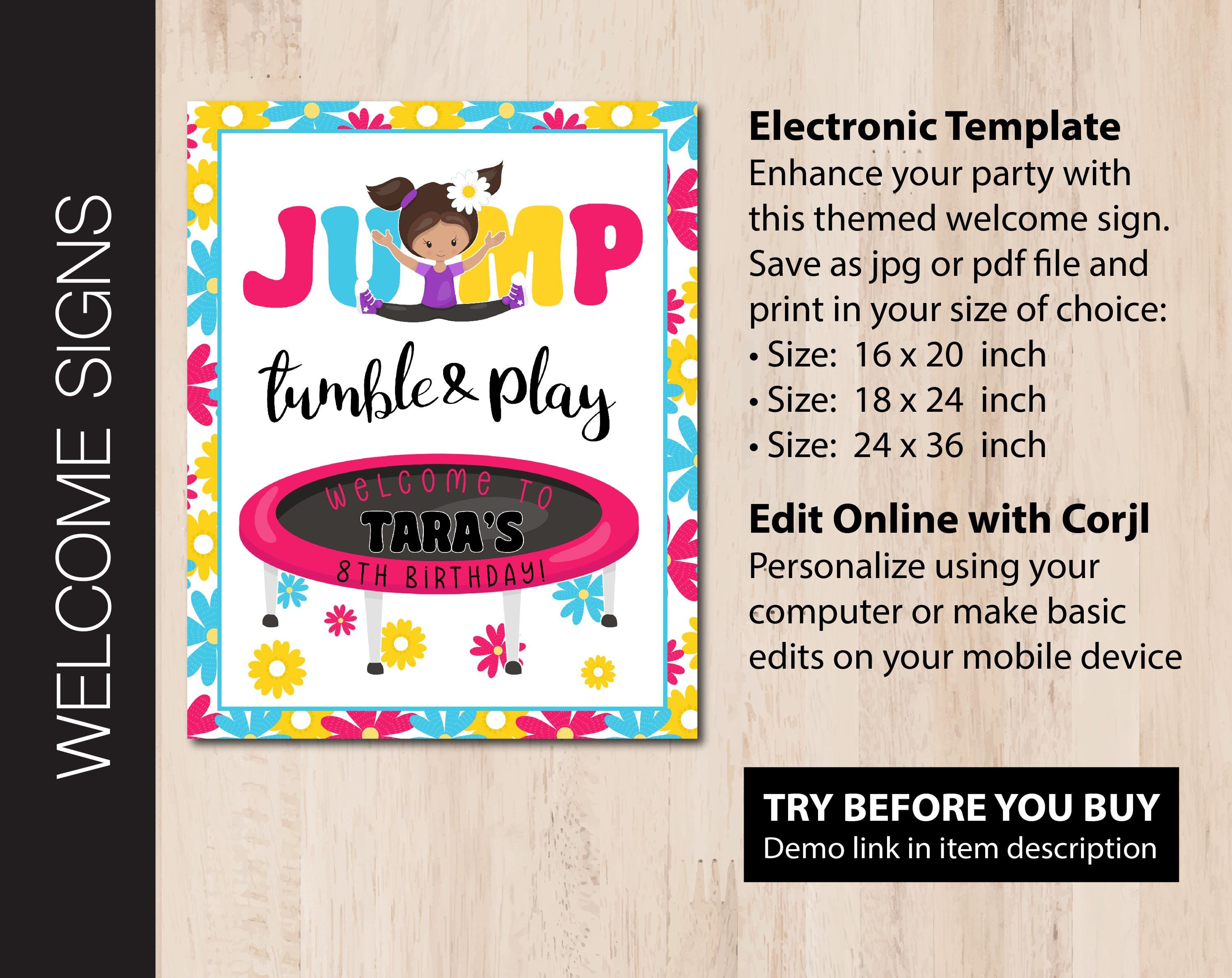 Editable JUMP Party Welcome Sign | Reception Sign | Entrance Display ...